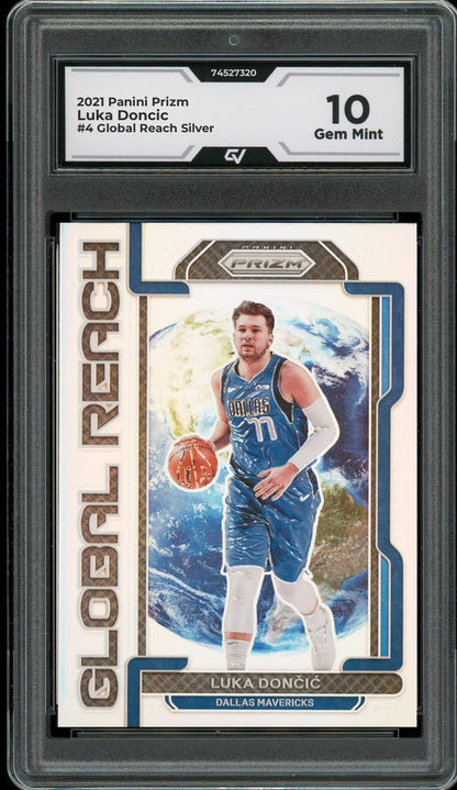 2021 Panini Prizm #4 Luka Doncic Global Reach Silver Graded 10 Gem Mint - Front