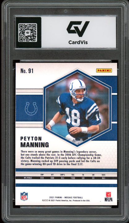 2021 Panini Mosaic #91 Peyton Manning Graded 10 Gem Mint - Back