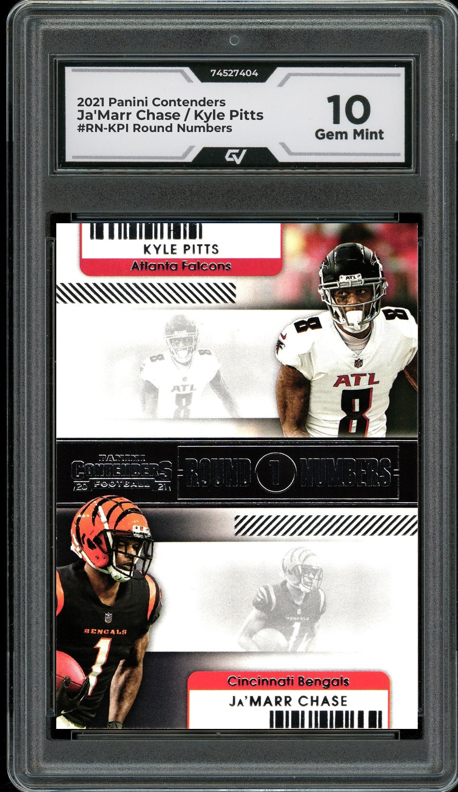 2021 Panini Contenders #RN-KPI Ja'Marr Chase / Kyle Pitts Round Numbers Graded 10 Gem Mint - Front