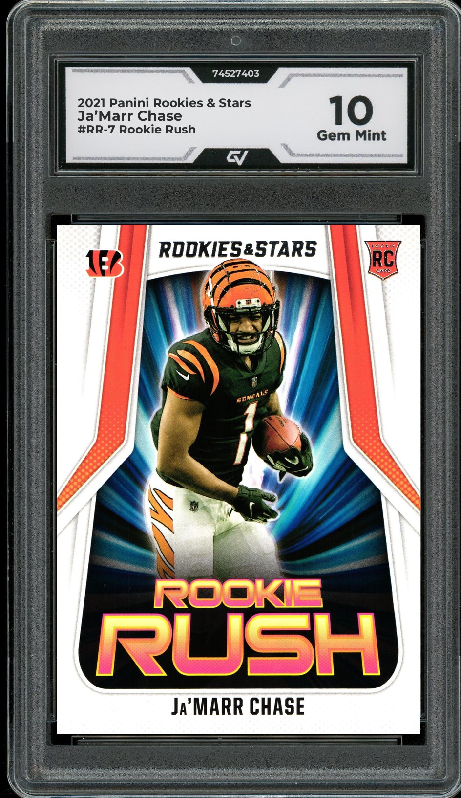 2021 Panini Rookies & Stars #RR-7 Ja’Marr Chase Rookie Rush Graded 10 Gem Mint - Front