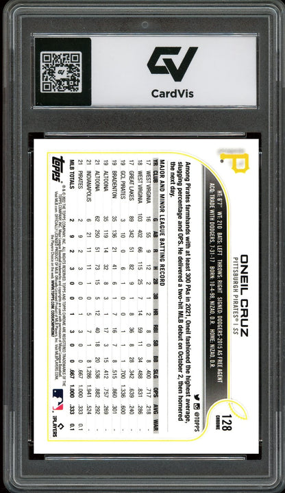 2022 Topps Chrome #128 Oneil Cruz Graded 10 Gem Mint - Back