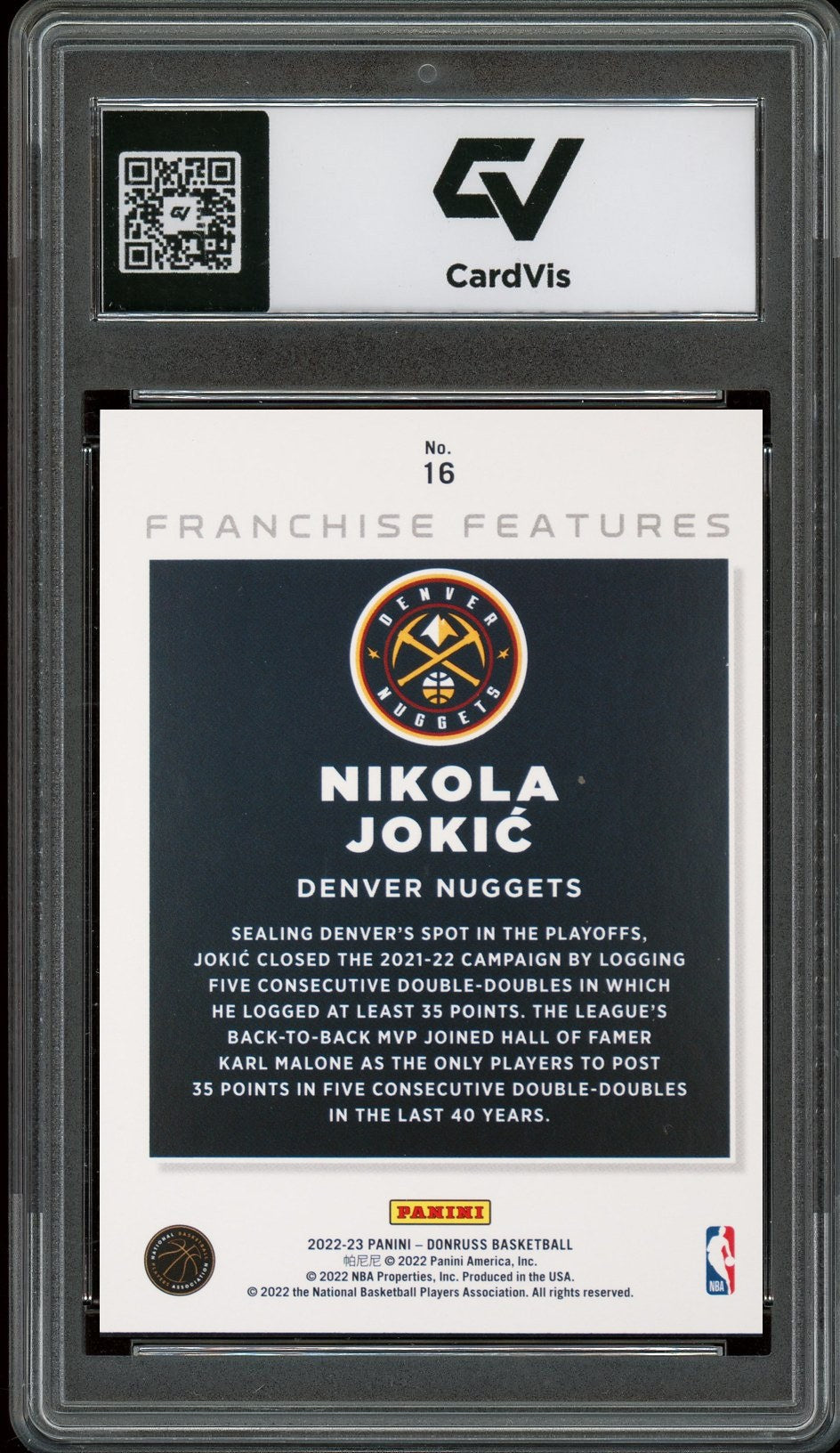2022 Panini Donruss #16 Nikola Jokic Franchise Features Graded 10 Gem Mint - Back