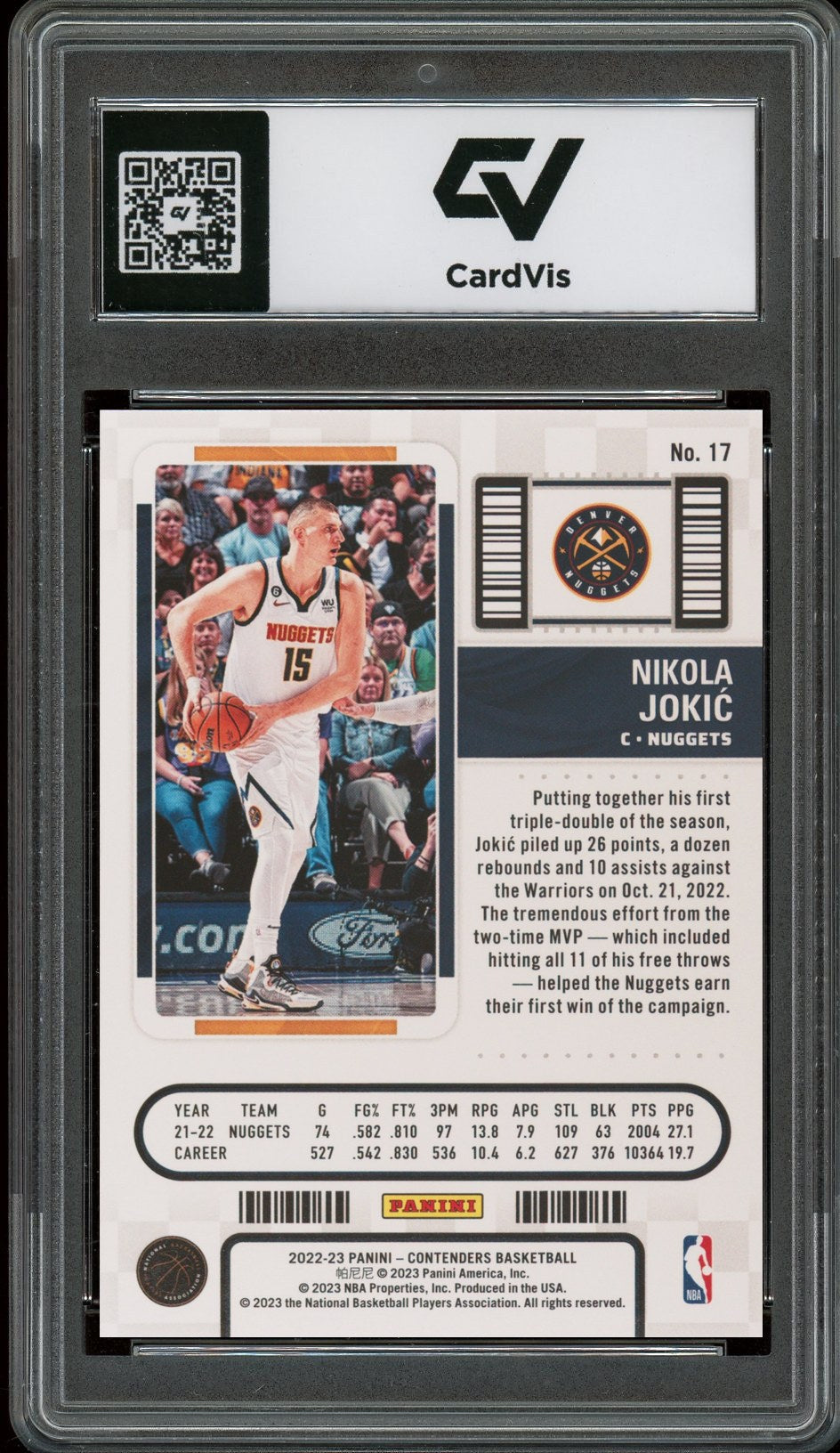 2022 Panini Contenders #17 Nikola Jokic Graded 10 Gem Mint - Back