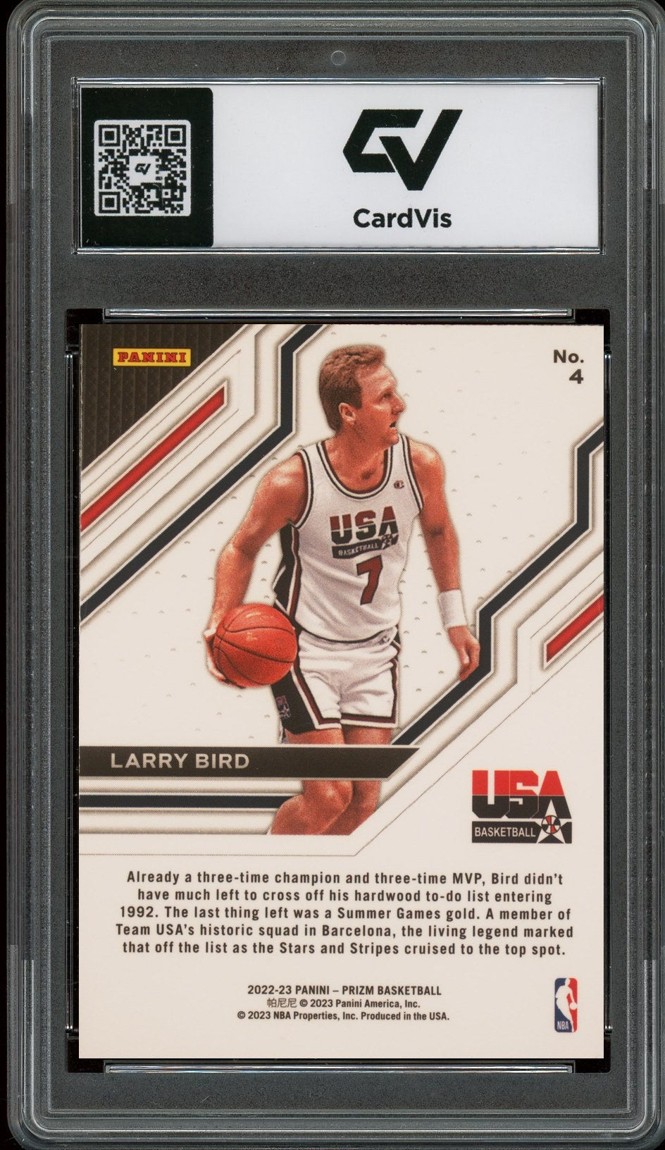 2022 Panini Prizm #4 Larry Bird USA Graded 10 Gem Mint - Back