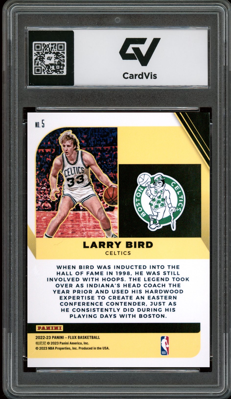 2022 Panini Flux #5 Larry Bird Hall Influx Graded 10 Gem Mint - Back