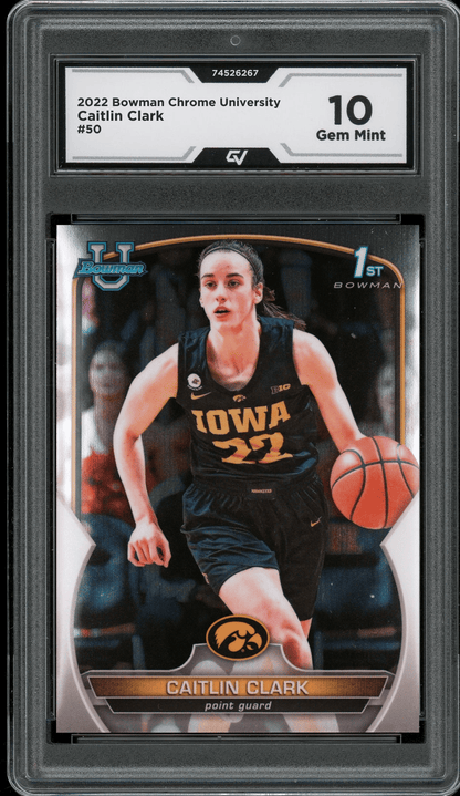 2022 Bowman Chrome University #50 Caitlin Clark Graded 10 Gem Mint - Front