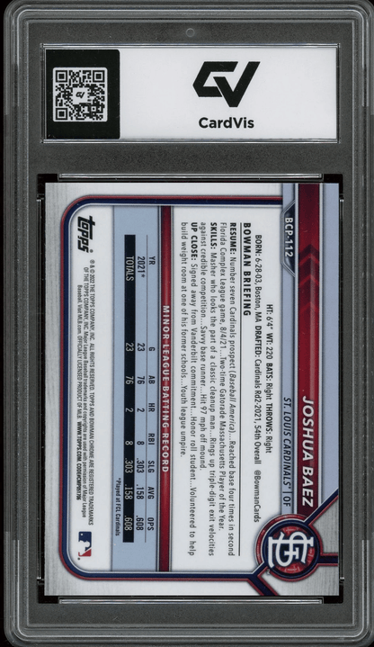 2022 Bowman Chrome #BCP-112 Joshua Baez 1st Rookie Card RC Graded 10 Gem Mint