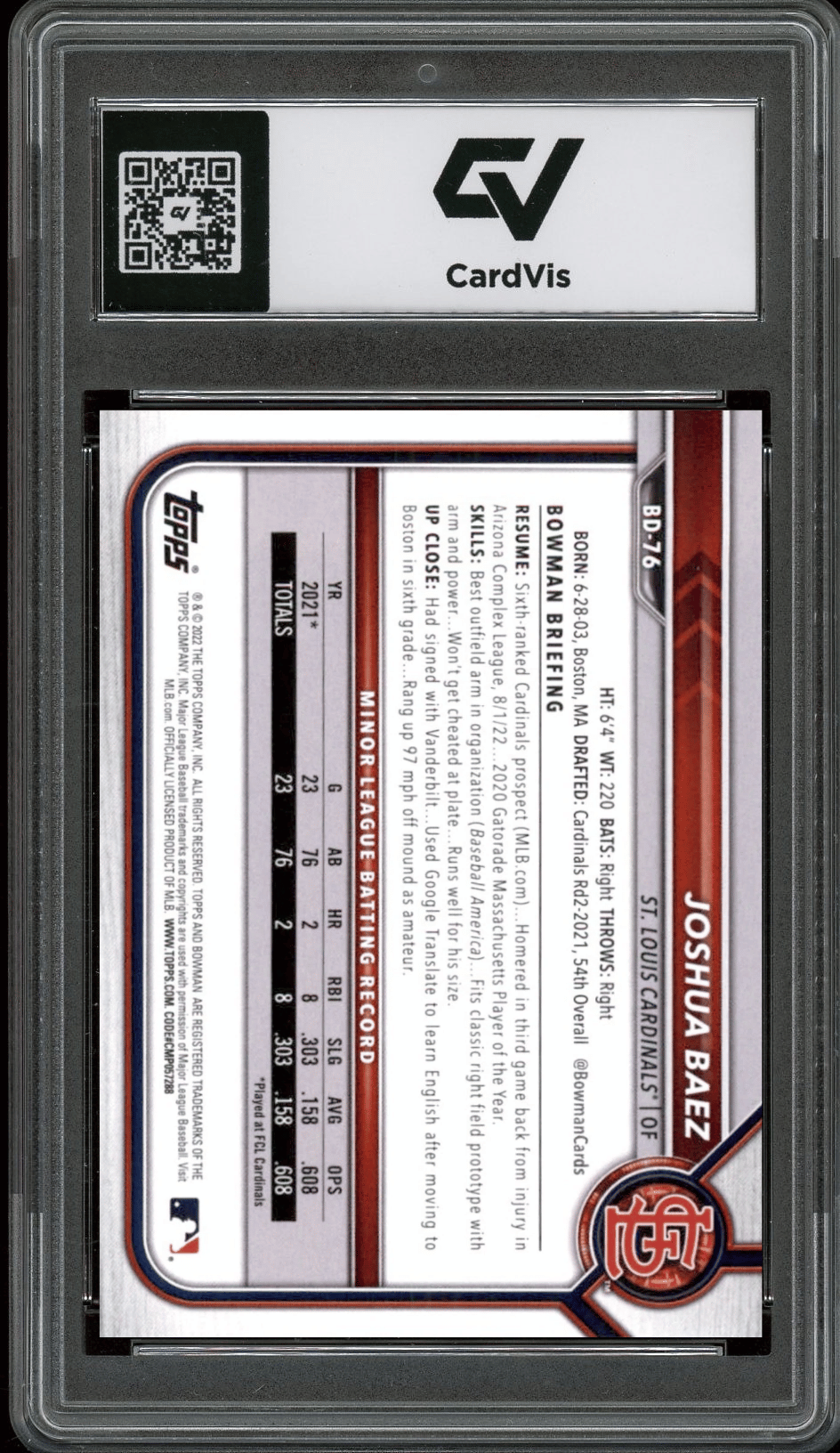 2022 Bowman Draft #BD-76 Joshua Baez Rookie Card RC Graded 10 Gem Mint