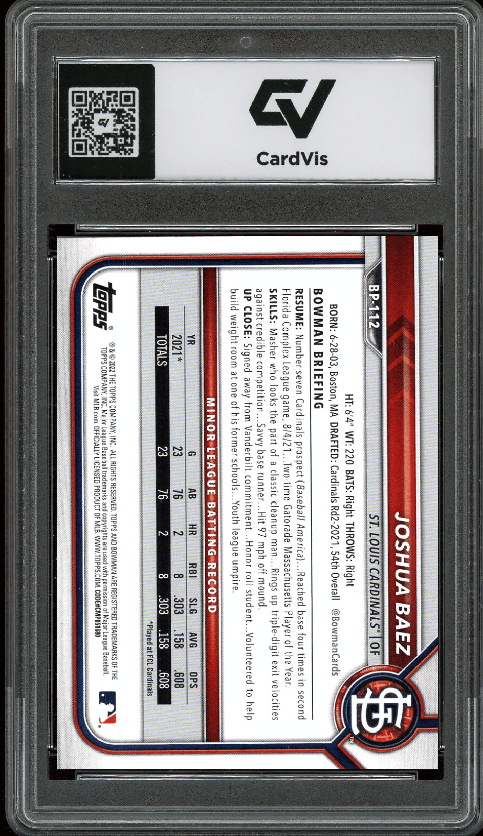 2022 Bowman #BP-112 Joshua Baez Rookie Card RC 1st Graded 10 Gem Mint