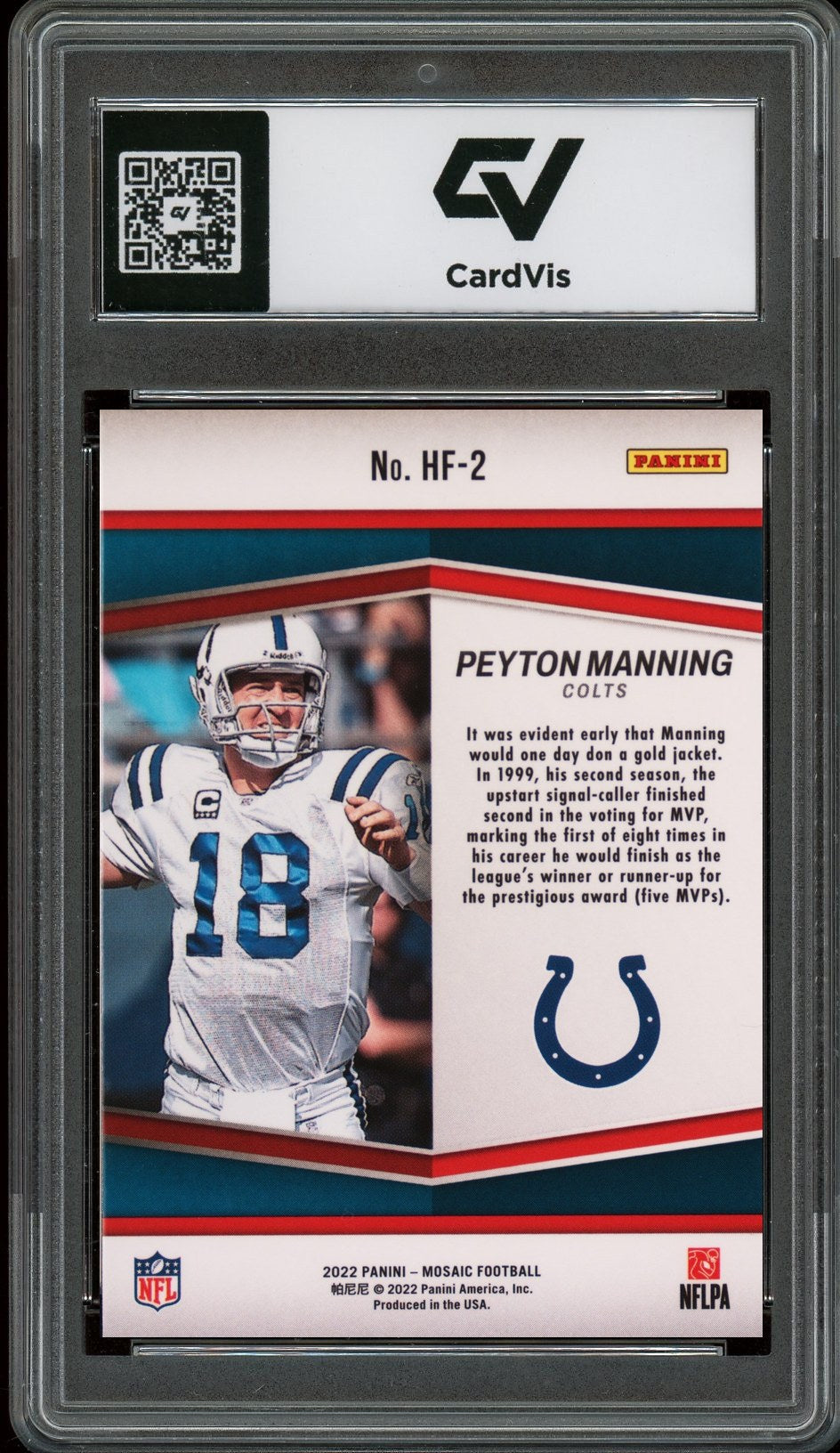 2022 Panini Mosaic #HF2 Peyton Manning Holofame Graded 10 Gem Mint - Back