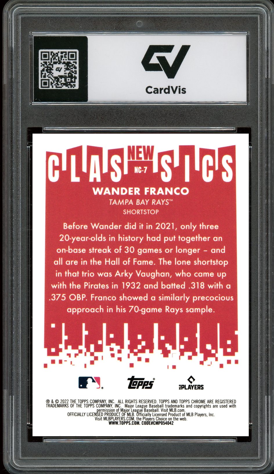 2022 Topps Chrome #NC-7 Wander Franco CLASSIC Graded 10 Gem Mint - Back