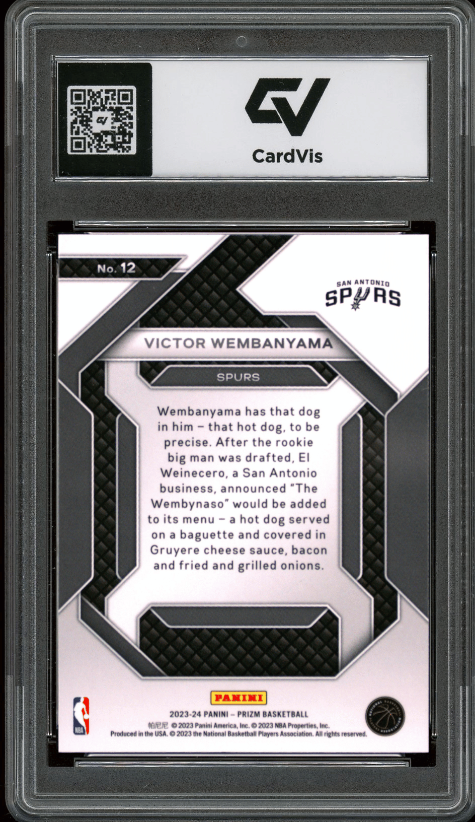 2023 Panini Prizm Emergent #12 Victor Wembanyama Graded 10 Gem Mint - Back