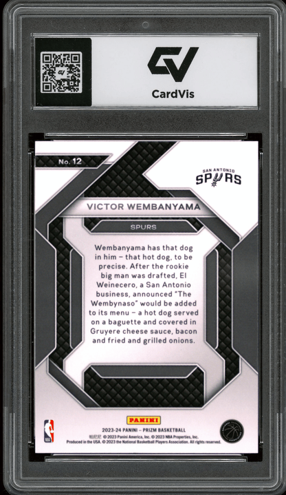2023 Panini Prizm Emergent #12 Victor Wembanyama Graded 10 Gem Mint - Back