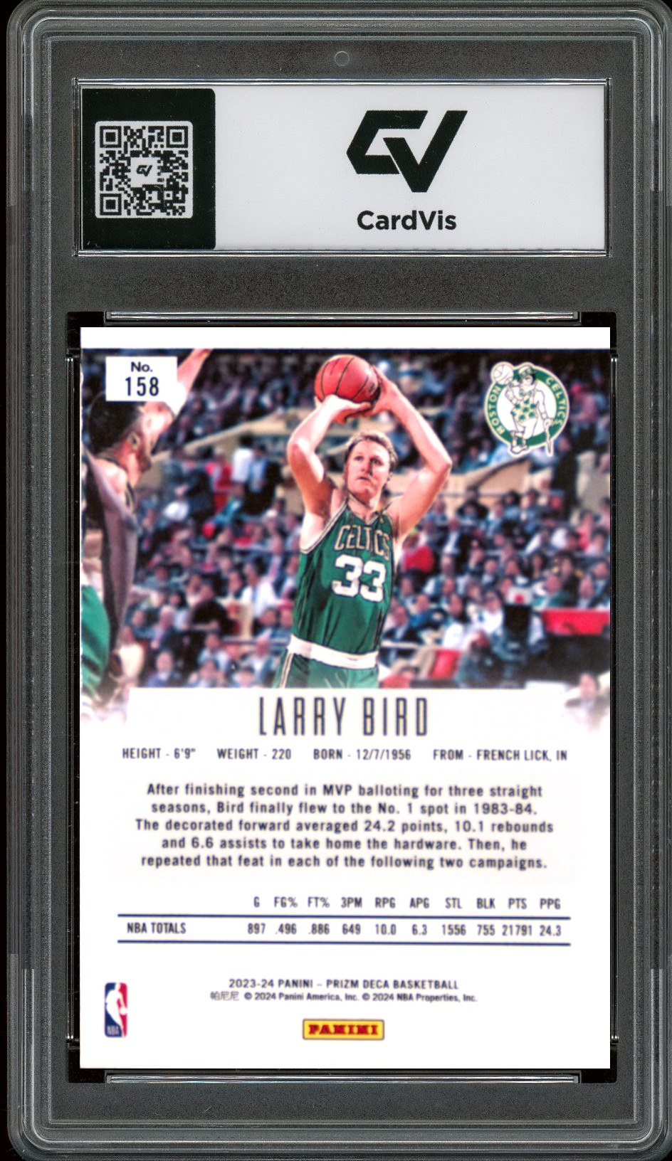 2023 Panini Prizm #158 Larry Bird Deca Throwback Graded 10 Gem Mint - Back