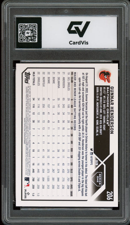 2023 Topps #206 Gunnar Henderson Rookie Card RC Graded 10 Gem Mint - Back