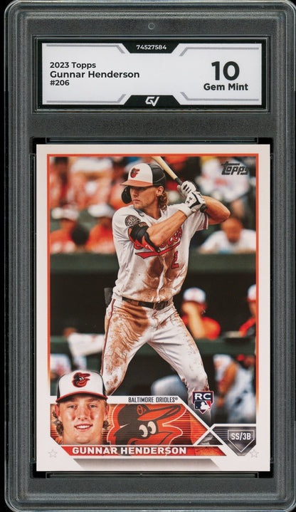 2023 Topps #206 Gunnar Henderson Rookie Card RC Graded 10 Gem Mint - Front