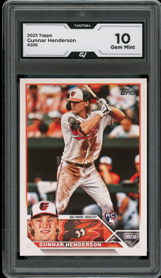 2023 Topps #206 Gunnar Henderson Rookie Card RC Graded 10 Gem Mint - Front