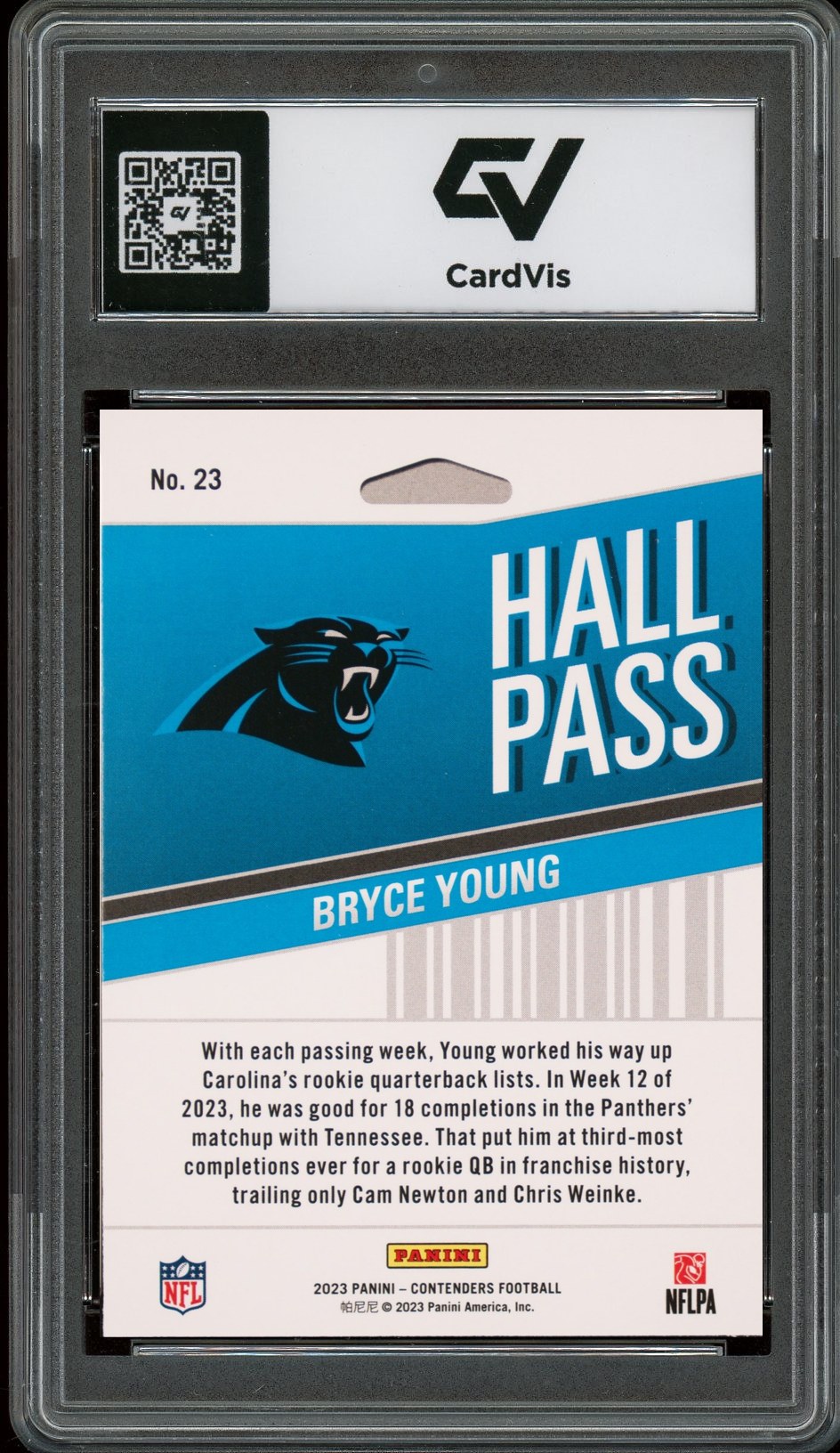 2023 Panini Contenders #23 Bryce Young Hall Pass Rookie Card RC Graded 10 Gem Mint - Back