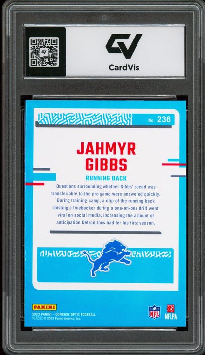 2023 Panini Donruss Optic #236 Jahmyr Gibbs Rookie Card RC Graded 10 Gem Mint - Back