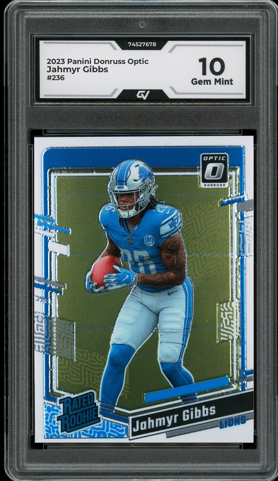 2023 Panini Donruss Optic #236 Jahmyr Gibbs Rookie Card RC Graded 10 Gem Mint - Front