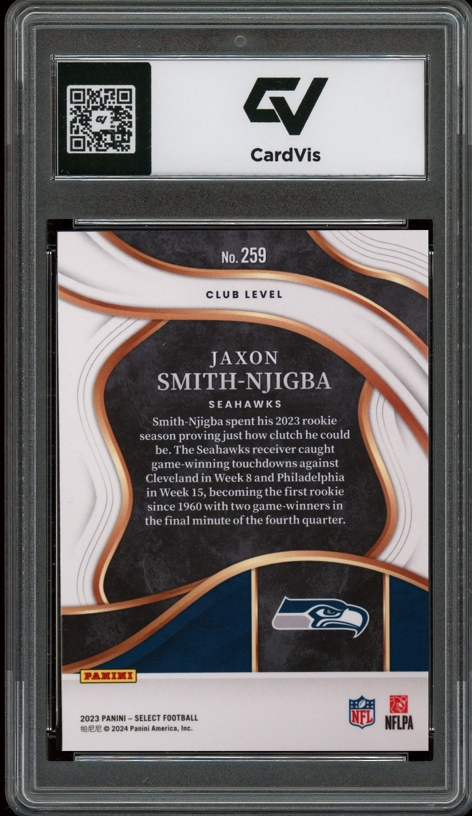 2023 Panini Select #259 Jaxon Smith-Njigba Rookie Card RC Graded 10 Gem Mint - Back