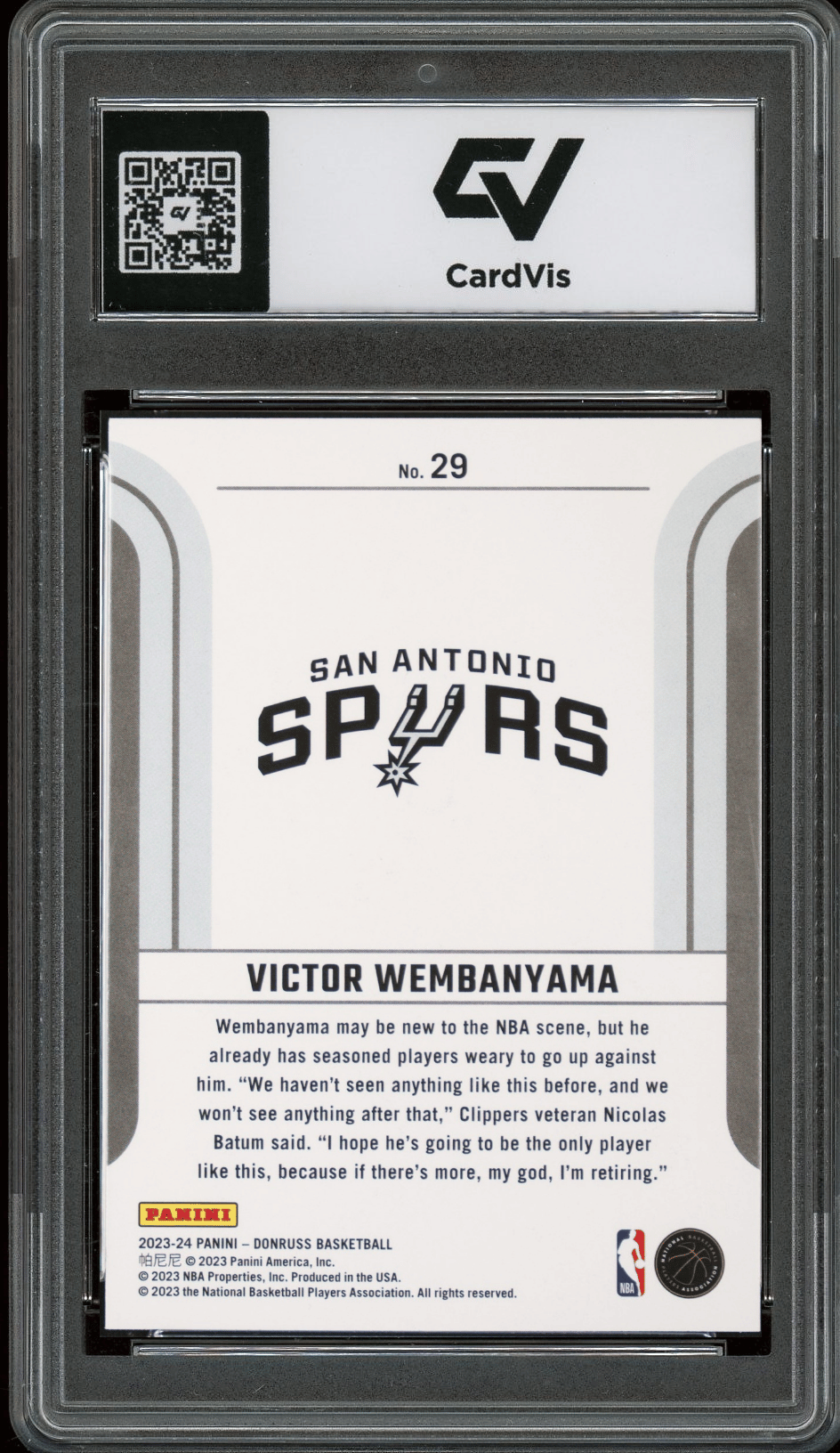 2023 Panini Donruss Franchise Features #29 Victor Wembanyama Graded 10 Gem Mint - Back