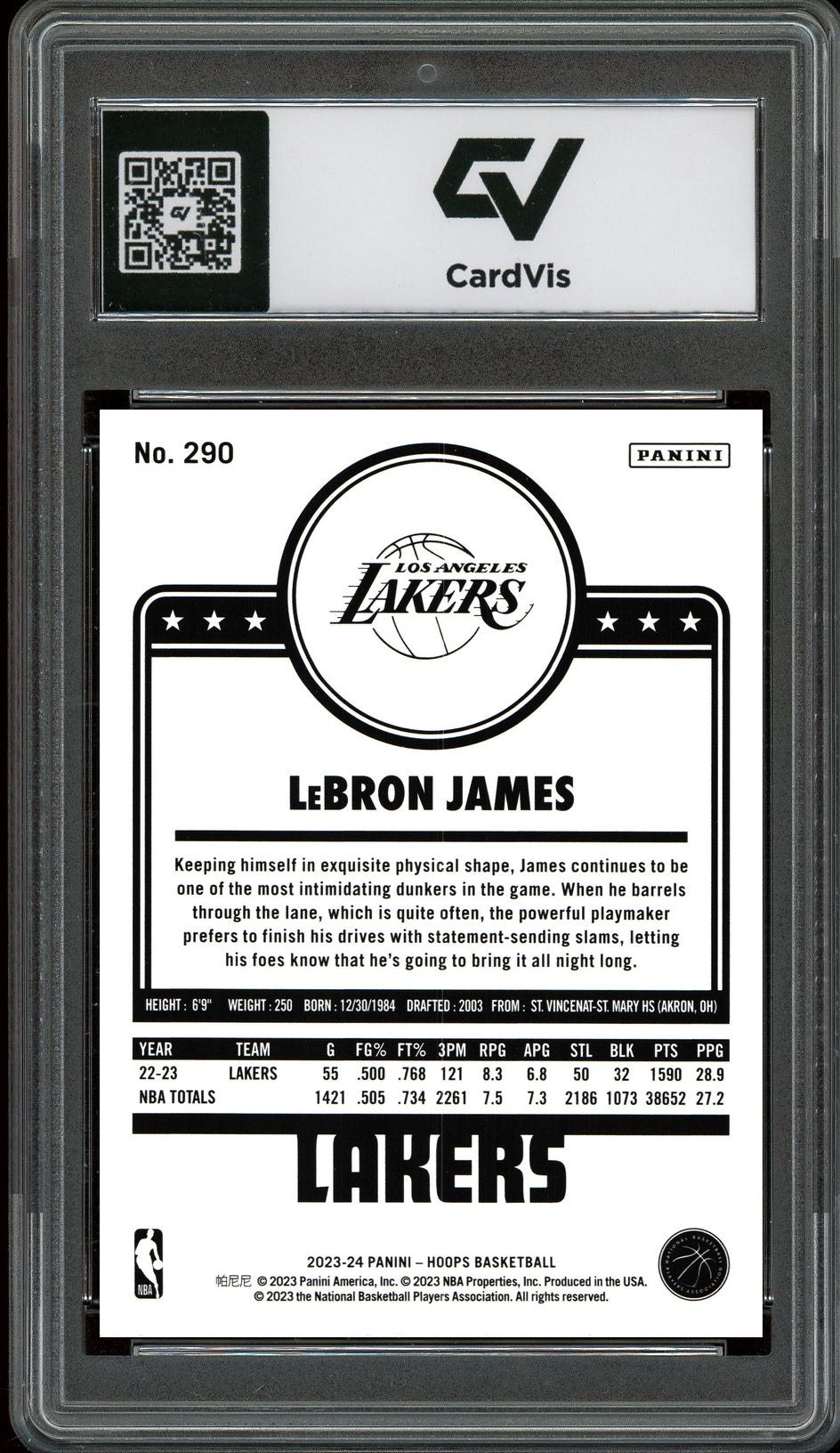 2023 Panini Hoops #290 LeBron James Graded 10 Gem Mint - Back