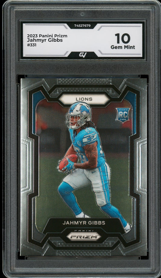2023 Panini Prizm #331 Jahmyr Gibbs Rookie Card RC Graded 10 Gem Mint - Front