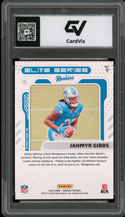 2023 Panini Donruss #6 Jahmyr Gibbs Elite Series Rookies Rookie Card RC Graded 10 Gem Mint - Back