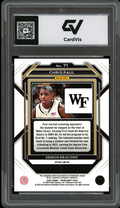 2023 Panini Prizm Draft Picks #71 Chris Paul Red Ice Graded 10 Gem Mint - Back