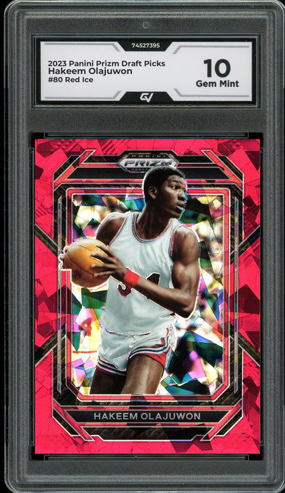 2023 Panini Prizm Draft Picks #80 Hakeem Olajuwon Red Ice Graded 10 Gem Mint - Front