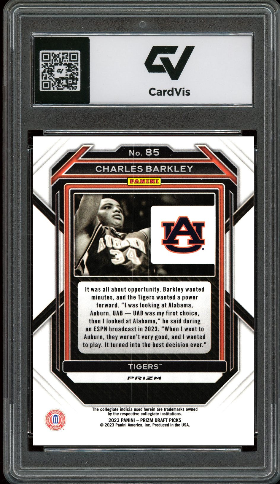 2023 Panini Prizm Draft Picks #85 Charles Barkley Red Ice Graded 10 Gem Mint - Back