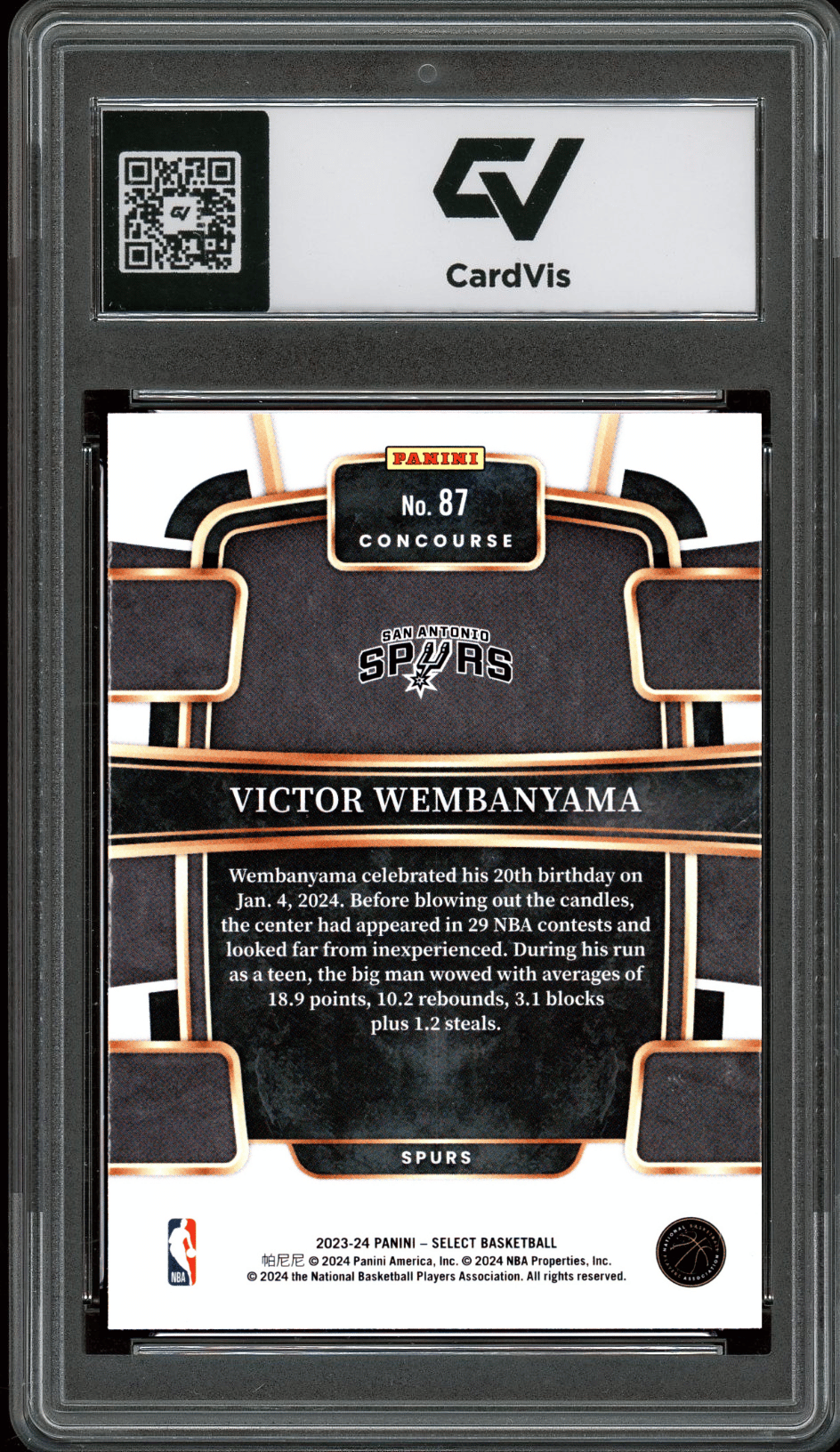 2023 Panini Select #87 Victor Wembanyama Graded 10 Gem Mint - Back