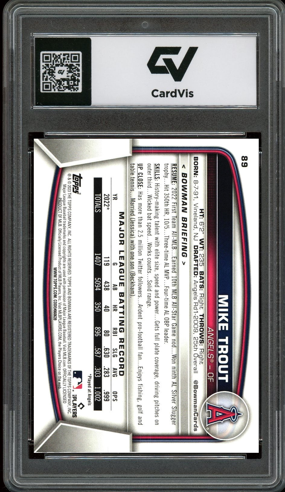 2023 Bowman #89 Mike Trout Graded 10 Gem Mint - Back
