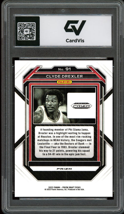 2023 Panini Prizm Draft Picks #91 Clyde Drexler Silver Prizm Graded 10 Gem Mint - Back