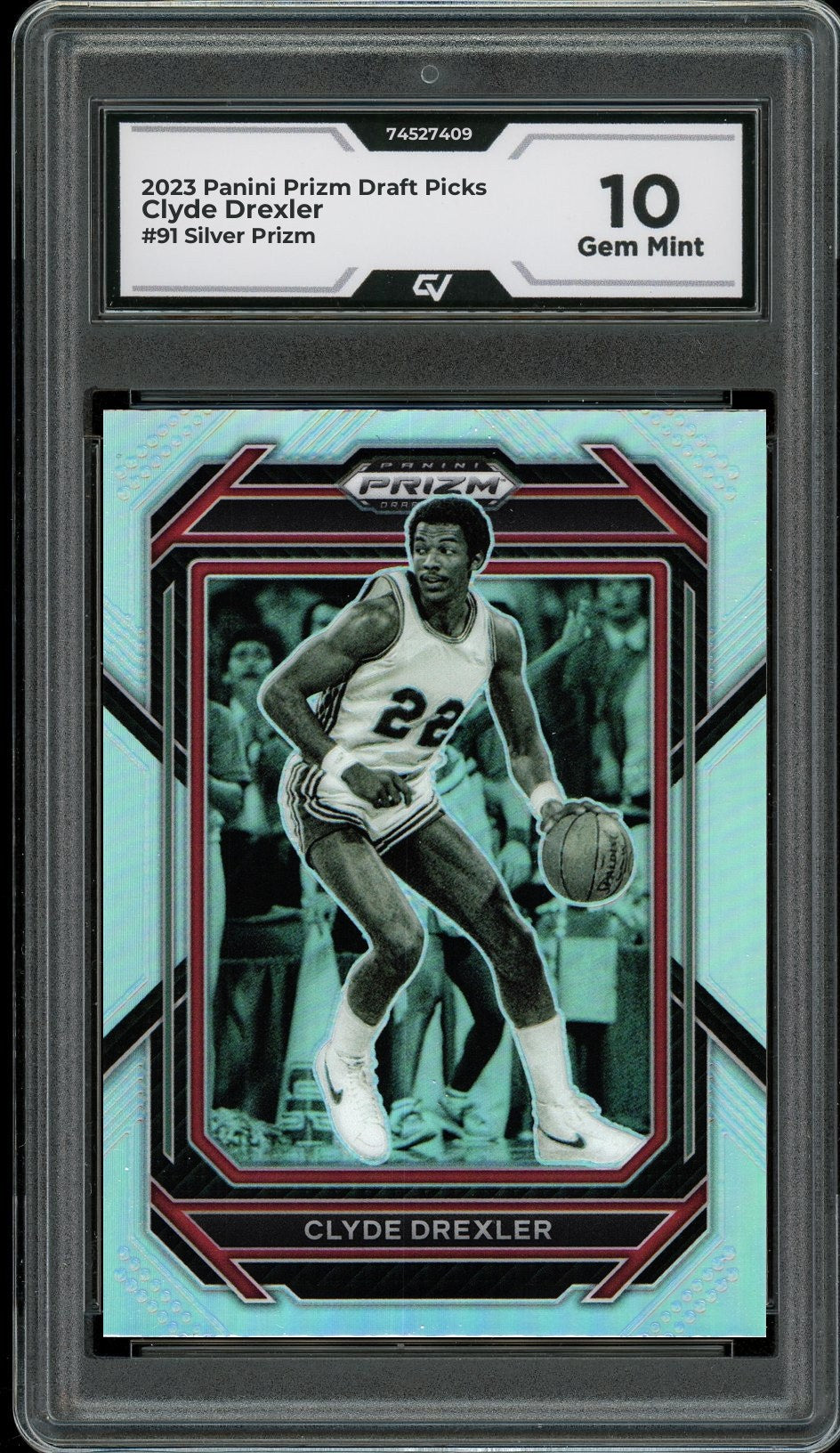 2023 Panini Prizm Draft Picks #91 Clyde Drexler Silver Prizm Graded 10 Gem Mint - Front