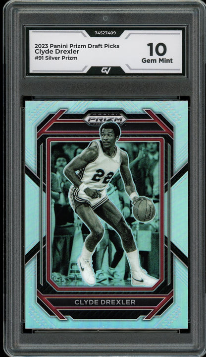 2023 Panini Prizm Draft Picks #91 Clyde Drexler Silver Prizm Graded 10 Gem Mint - Front