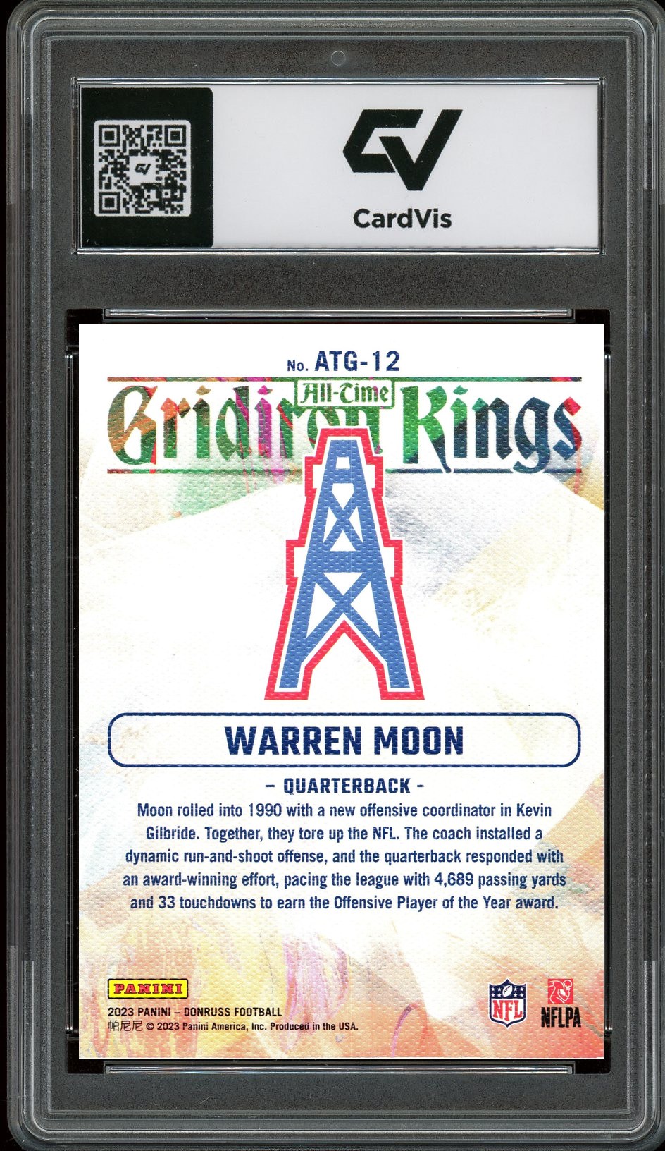 2023 Panini Donruss #ATG-12 Warren Moon Gridded Kings Graded 10 Gem Mint - Back
