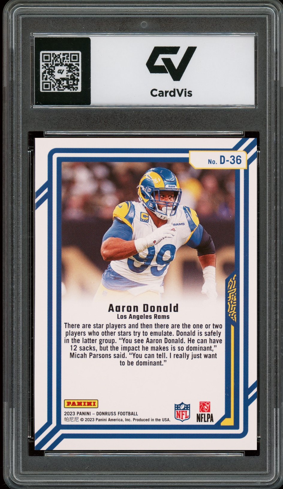 2023 Panini Donruss #D36 Aaron Donald Dominators Graded 10 Gem Mint - Back