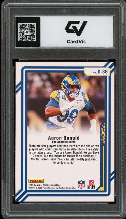 2023 Panini Donruss #D36 Aaron Donald Dominators Graded 10 Gem Mint - Back