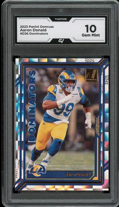 2023 Panini Donruss #D36 Aaron Donald Dominators Graded 10 Gem Mint - Front
