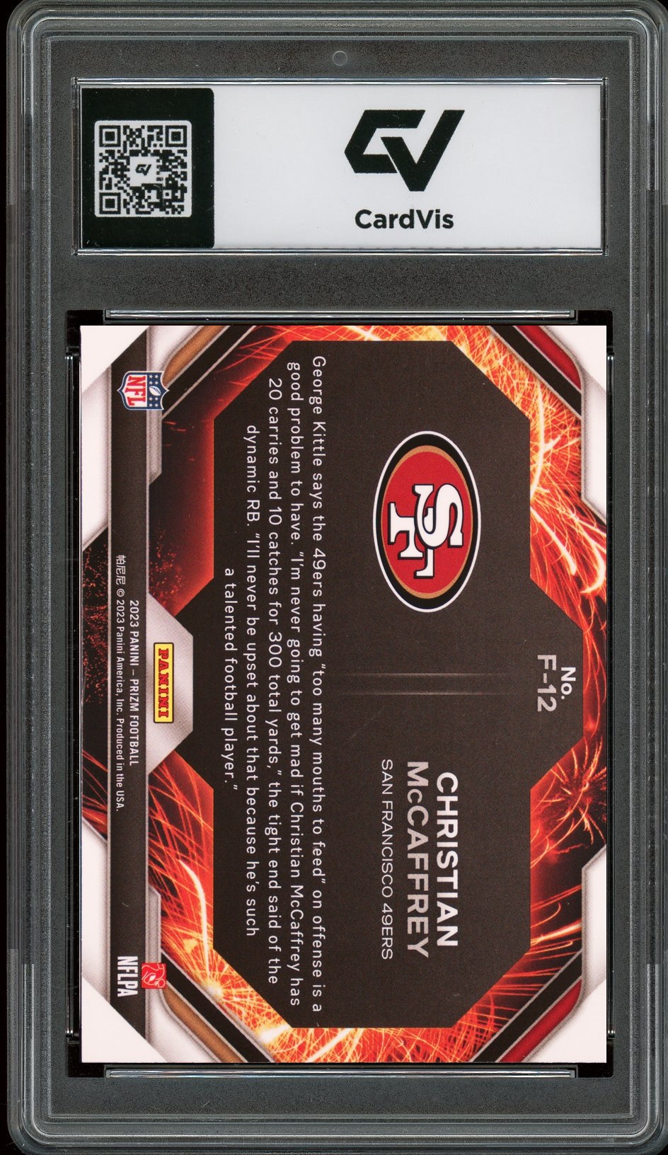 2023 Panini Prizm #F12 Christian Mccaffrey Fireworks Graded 10 Gem Mint - Back