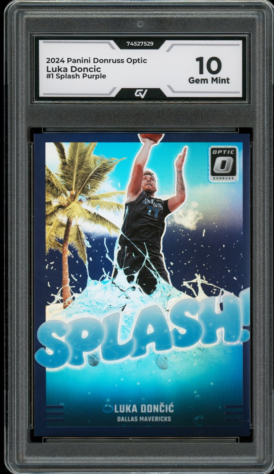 2024 Panini Donruss Optic #1 Luka Doncic Splash Purple Graded 10 Gem Mint - Front