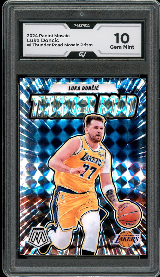 2024 Panini Mosaic #1 Luka Doncic Thunder Road Mosaic Prizm Graded 10 Gem Mint - Front