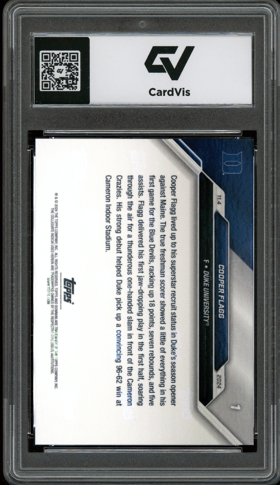 2024 Bowman U Now #1 Cooper Flagg Graded 10 Gem Mint - Back