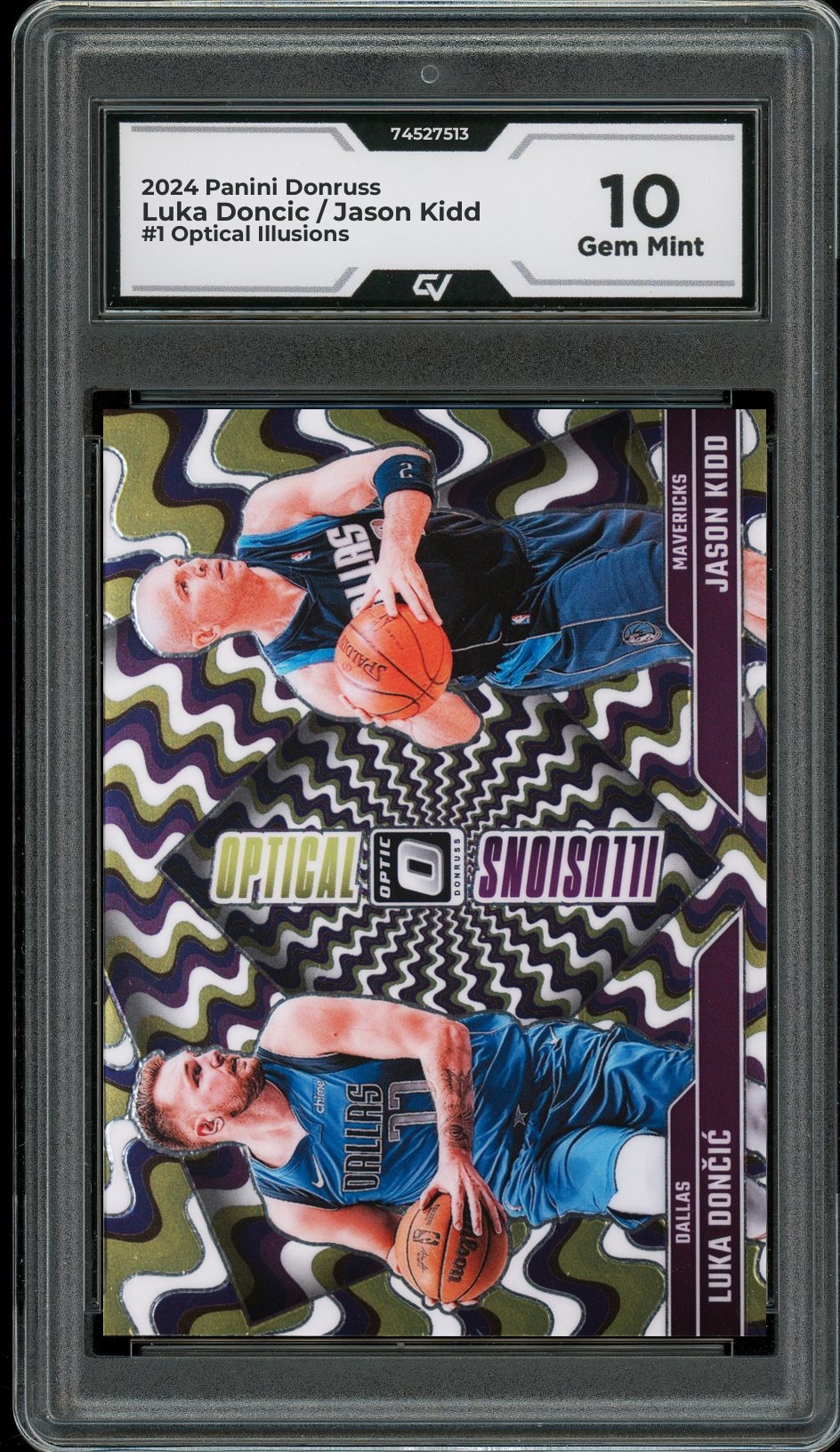 2024 Panini Donruss #1 Luka Doncic / Jason Kidd Optical Illusions Graded 10 Gem Mint - Front