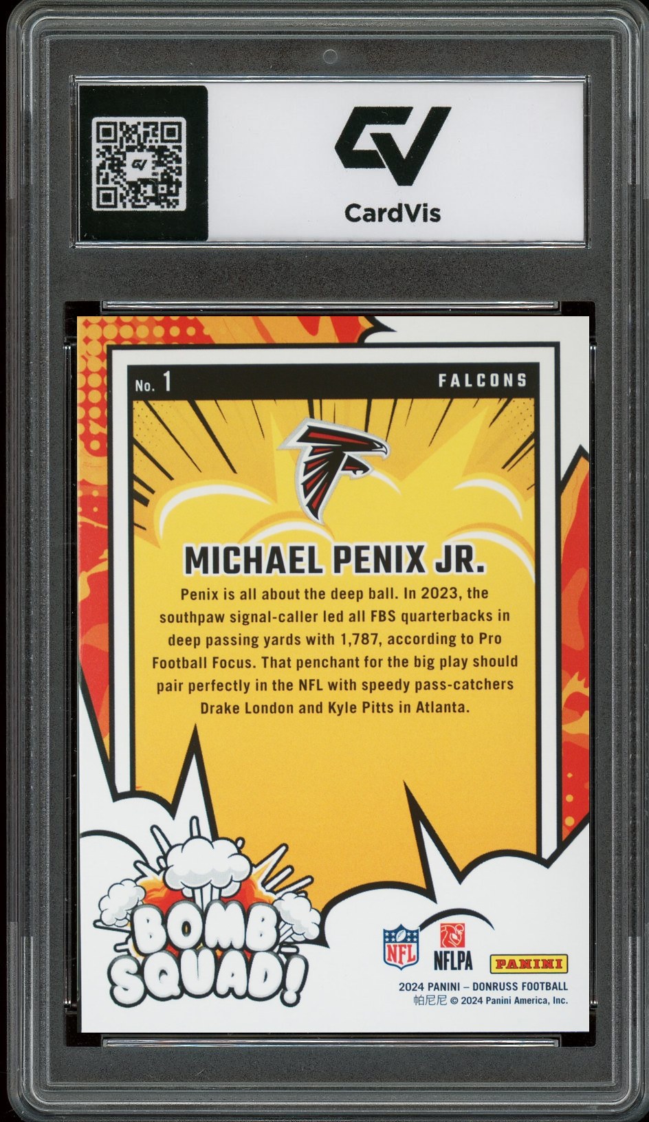 2024 Panini Donruss #1 Michael Penix Jr. Bomb Squad Rookie Card RC Graded 10 Gem Mint - Back