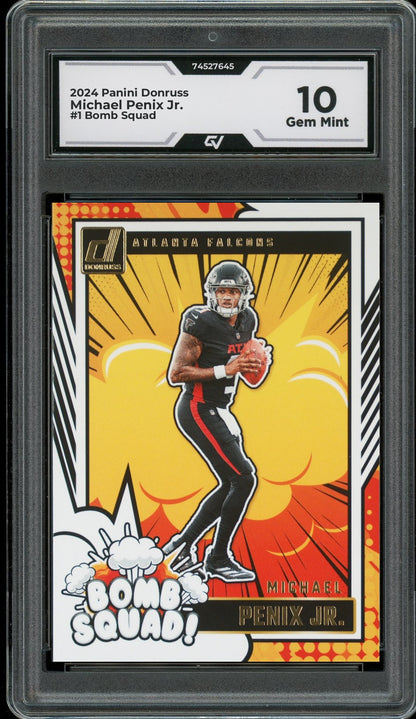 2024 Panini Donruss #1 Michael Penix Jr. Bomb Squad Rookie Card RC Graded 10 Gem Mint - Front