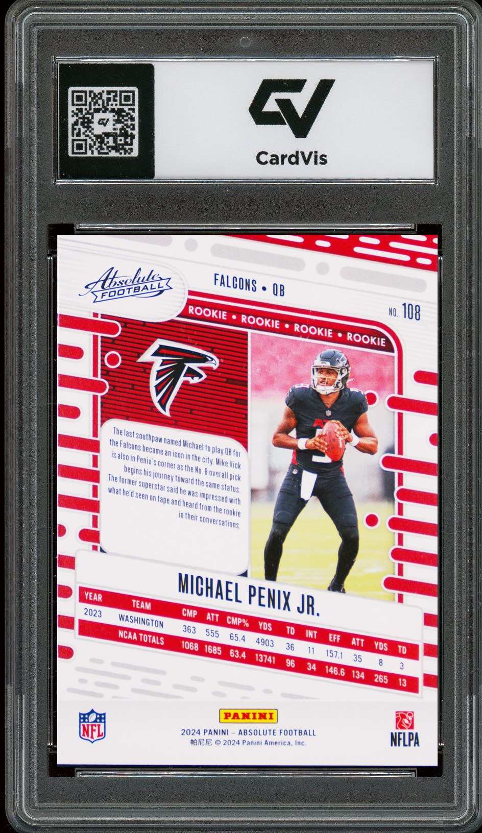 2024 Panini Absolute #108 Michael Penix Jr. Rookie Card RC Graded 10 Gem Mint - Back