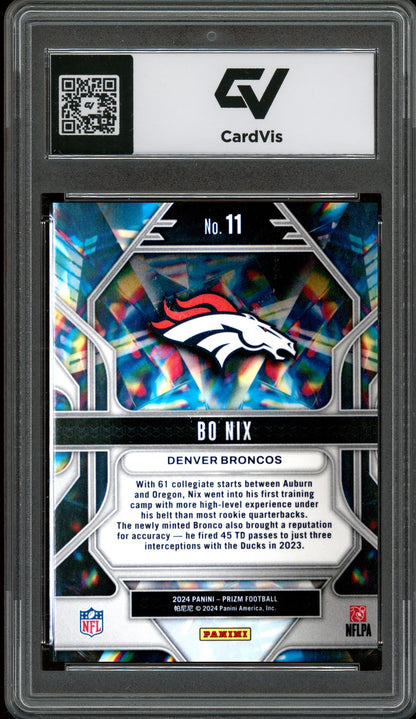 2024 Panini Prizm #11 Bo Nix Prizmatic Rookie Card RC Graded 10 Gem Mint - Back